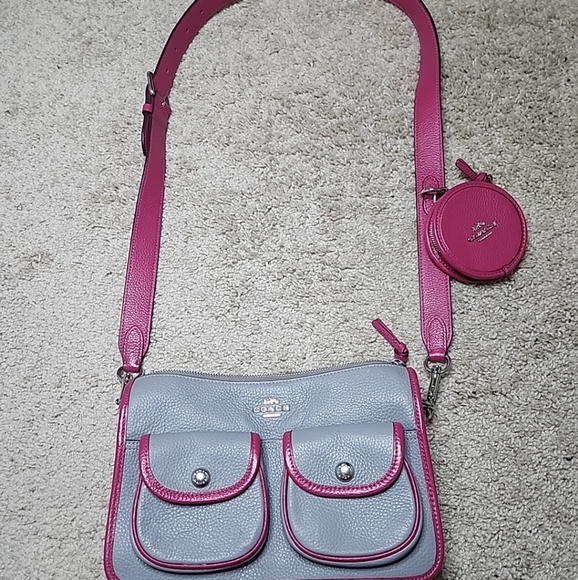 Coach Pennie Crossbody With Coin Case Pebble Leather Pink Gray C5674 - Picture 5 of 9